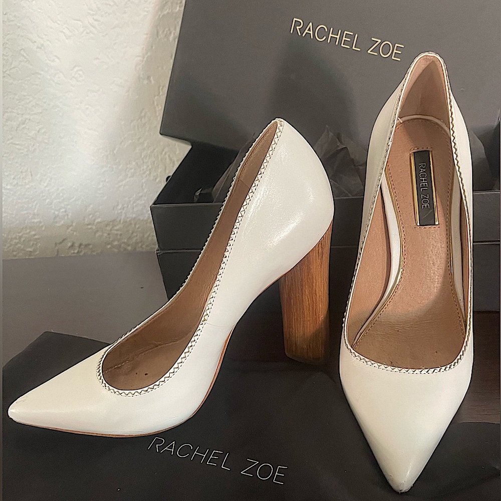 Rachel Zoe Petra Heel in Baby Calf White Sz 7.5M Stunning Statement Heels!